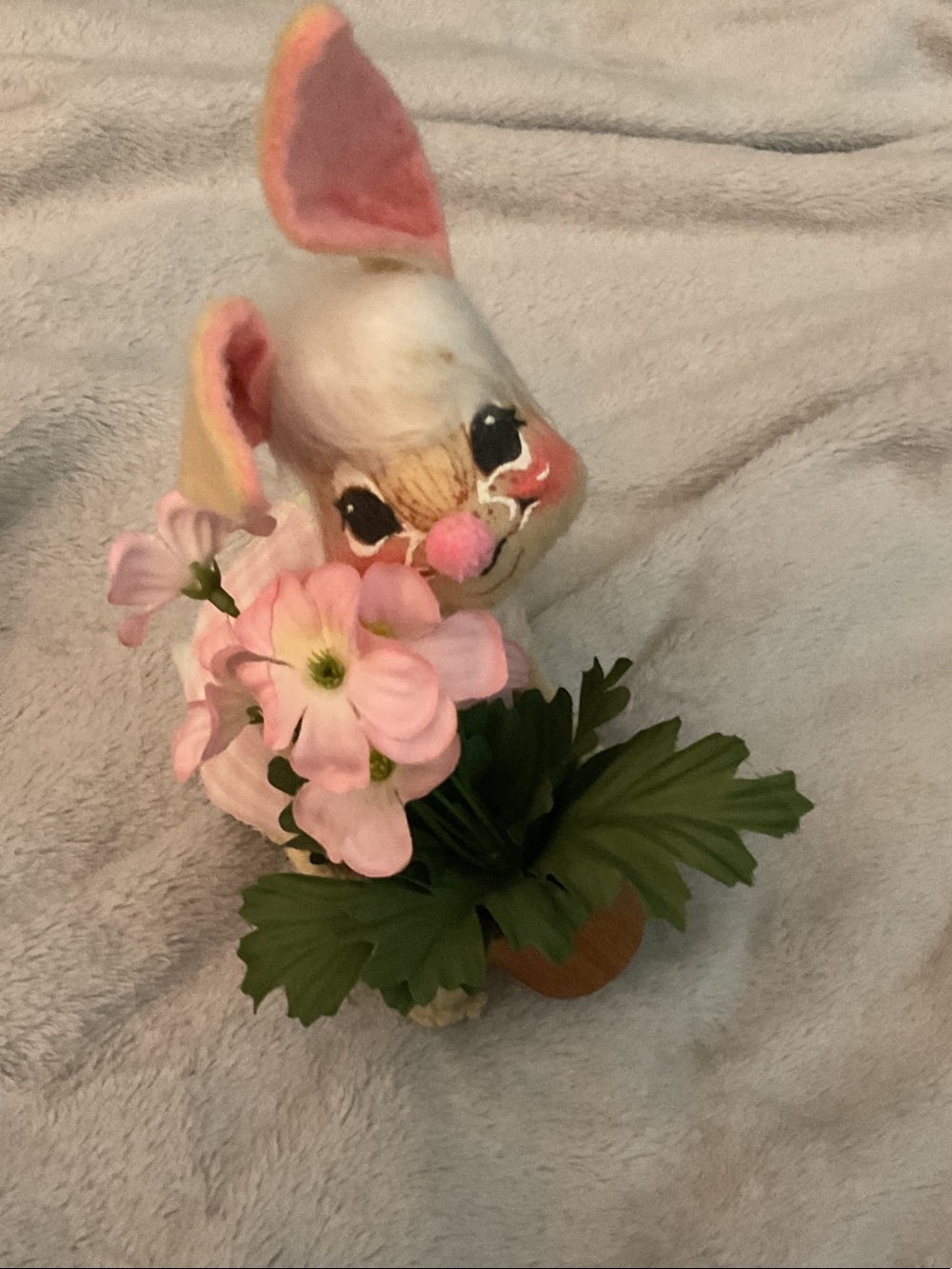 Plush Pink Bunny with Flower Pot Pet Toy Accent